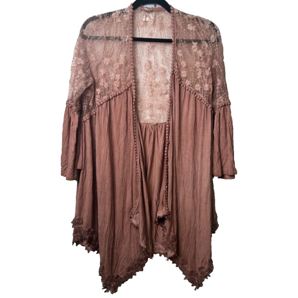 Pol Women’s Lace Rayon Spandex Size S Open Cardigan Boho Peasant Pink A50 - Picture 1 of 7